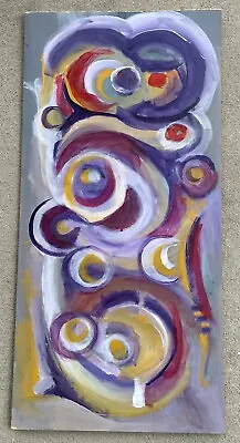 Colorful Vintage Abstract Shapes Swirls Oil Painting Modern Art Wall Hanging 70s • $225