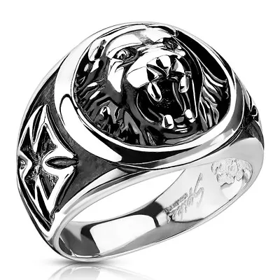 Stainless Steel Men's Lion Head W/ Maltese Celtic Cross Ring Size 9-14 • $13.99