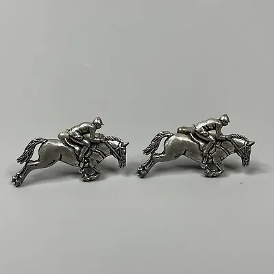 Vintage Pewter Cufflinks Horse And Jockey Signed A.R Brown Mens Shirt Jewellery • £18