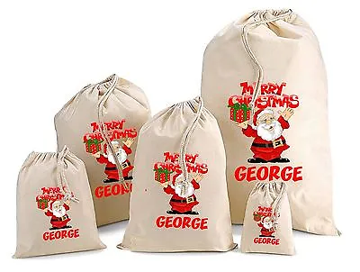 Personalised Father Christmas Cotton Gift Bag Santa Sack  Various Sizes • £9.99