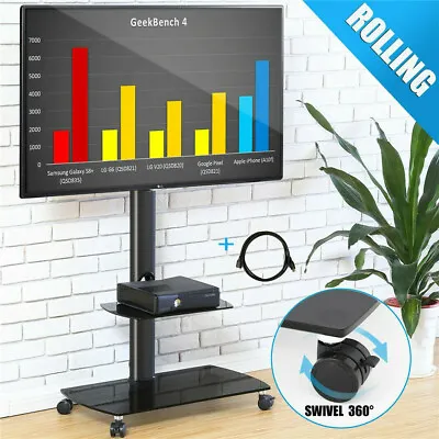 Lockable Caster Rolling TV Floor Stand Cart For 32-70  LED LCD TV W/ Steel Base • £56.93