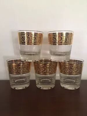Culver Starlyte Gold Scroll Old Fashioned Whisky Glasses Set Of 5 • $35