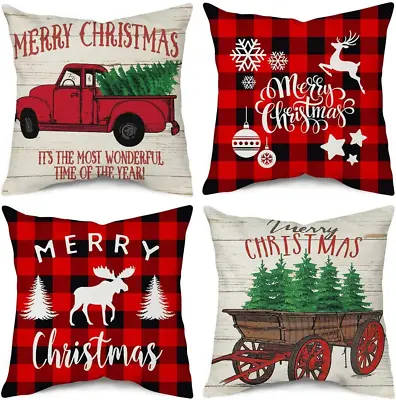$15.99 • Buy Christmas Throw Pillow Covers 18x18 Inch Buffalo And Red Vintage Truck Farmhouse