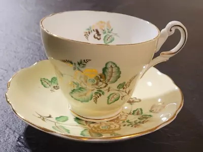 Vintage English Regency Tea Cup/Saucer -Gold/Green Floral Design- England • $4.99