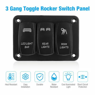 3 Gang Waterproof Toggle Rocker Switch Panel Car Marine Truck Blue LED 12V-24V • $32.99