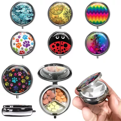 Compact Medicine Case With 3 Compartment For Tablet Pills Pocket Purse Travel • $6.99