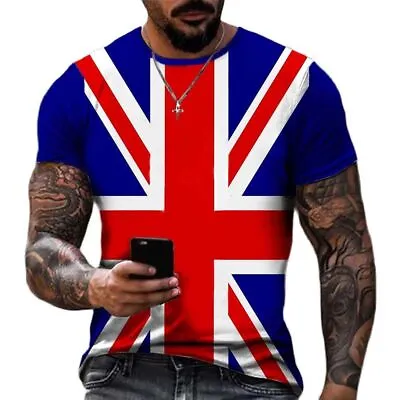 Letter Stripe Flag Union Jack T-Shirts Country Flags Crew Neck T Shirt UK Flag • £9.89