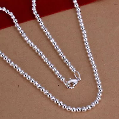 925 Sterling Silver Bead Necklace 4mm Ball 19 Inch Ladies Girls Gift UK • £4.58