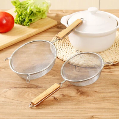 £5.84 • Buy Fine Mesh Food Strainer 304 Stainless Steel Colander Sieve With Wooden Handle#vi