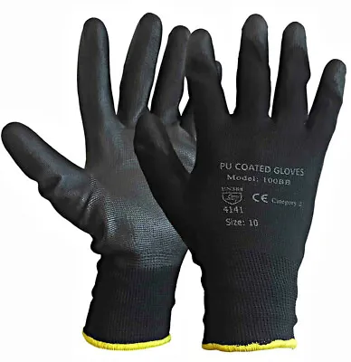 24 Pairs PU Coated Palm Nylon Safety Builders Work Gloves Constructions Garden • £7.99