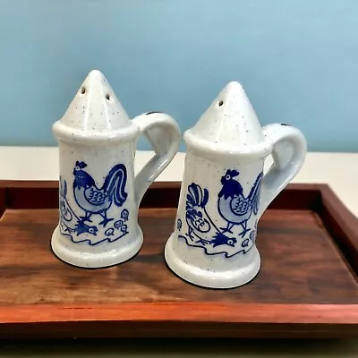 Delft Blue Rooster Salt & Pepper Shaker Set Metlox Hand Painted Ceramic Pottery • $13.99