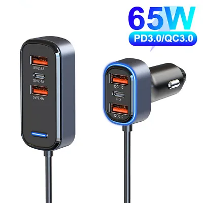 $17.86 • Buy 65W 6 Ports Multi USB Car Charger Type C PD QC3.0 Fast Charger For IPhone 13 12