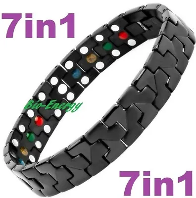 TITANIUM Magnetic Energy Armband Power Bracelet Health Bio 7in1 Bio Black 25557 • £16.95