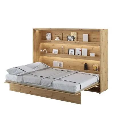 New Modern Horizontal Wall Bed Concept With Storage In Oak Artisan 140 Cm • £809