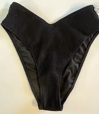 PINK By Victoria's Secret High-Waist Black Cheeky Ribbed Bikini Bottom Small • $14