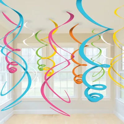 Multi Colour Hanging Swirl Decorations Party Ceiling Door Marquee Birthday X 12 • £3.50