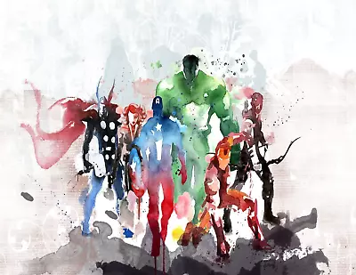 Marvel Avengers Paint Watercolour Large Wall Art Framed Canvas Picture 20x30  • £20