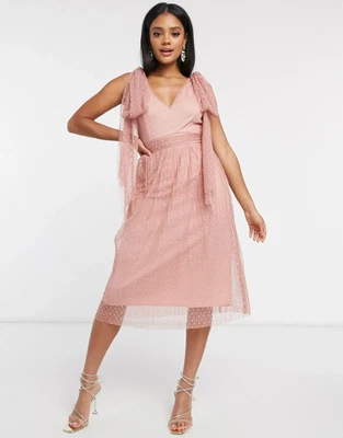$30 • Buy ASOS Blush Little Mistress Skater Midi Dress - Bow Shoulder - S 16  - BRAND NEW