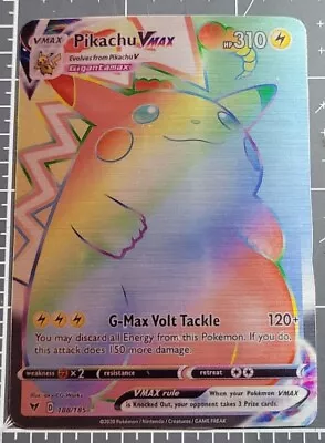 Pokemon Card - Pikachu VMAX (Secret)  Vivid Voltage 188/185 Rainbow Rare Sticker • $8