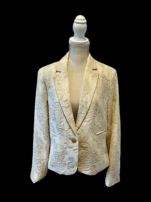 VTG George Designs By Mark Eisen Gold Metallic Floral Damask Womens Blazer  16  • $24.99