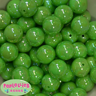 20mm Lime Green AB Finish  Acrylic Miracle Bubblegum Beads Lot 20 Pc Chunky  • $7.85