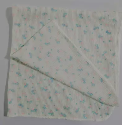 VTG Sears Baby Blanket Thermal Waffle Weave 26x26 Satin Trim White & Floral Knit • $25