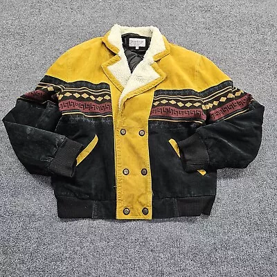 Vintage Leather Suede Sherpa Jacket Men's Size Large Western Aztec Native Indian • $145.99