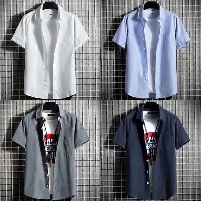 Shirt Short Sleeve Tops Blouse Button Men Fashion Button Down Casual Loose • £4.31