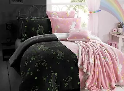 Glow In The Dark Teddy Fleece Duvet Cover Sets Soft Warm Kids Bedding Quilt Set • £7.95