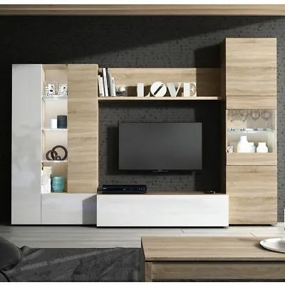 ESSENTIAL TV Entertainment Unit Modular Wall Media Oak & White Melamine Veneer • £399.99