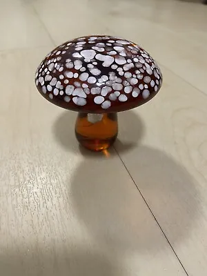 Viking Rainbow Glass Handblown 60’s Decor Mushroom Amber Orange With White Spots • $232.54