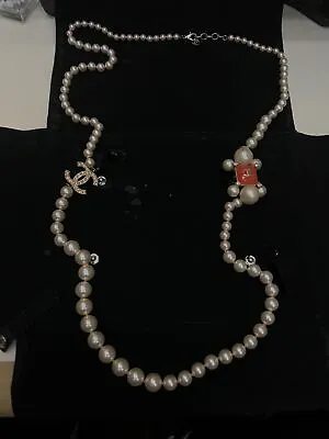$815 • Buy Chanel CC Logo Pearls Orange Stone Vintage 42” Long Necklace