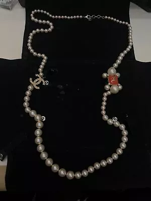 $815 • Buy Chanel CC Logo Pearls Orange Stone Vintage 42” Long Necklace