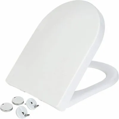 Luxury D Shape Heavy Duty Soft Close White Toilet Seat | With Top Fixing Hinges • £11.75