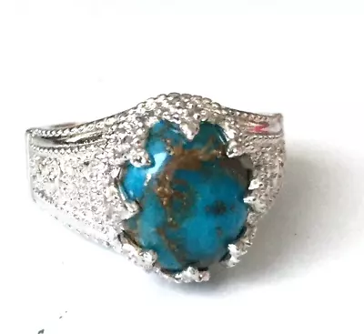Vtg Ring SIGNED STS KARIS Turquoise Silver Tone SIZE 7 Jewelry Lot I • $1.99