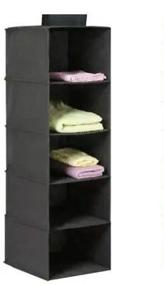 5 Tier Black Wardrobe Hanging Shelves Garment Organizer Storage Clothes Drawer • £8.95