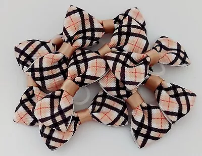 10 Pcs Small Dog Puppy Hair Bows Grooming  Elastic Plaid Beig Tartan Handmade UK • £6.99