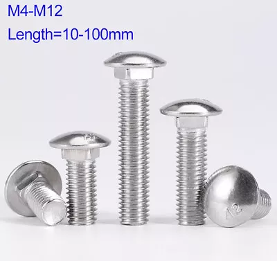 M4 M5 M6 M8 M10 M12 Stainless Steel A2 Carriage Bolts / Cup Square Coach Screws • £2.99