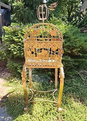 Vintage Metal Bird Cage With Swing Stand For Plants Decorative Gold 24  Tall • $56.98