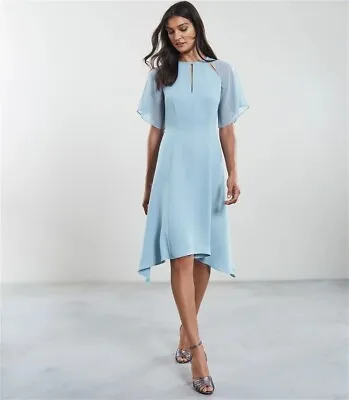 Reiss Blue Mint Green Floaty Midi Summer Dress Tavia 4 6 • $36.06