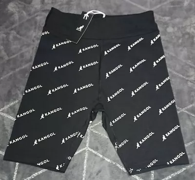 New Kangol Black White Slogan Print Cylce Shorts UK 14 Sold Out Y2K Style • £13