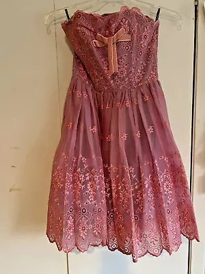 Vintage Betsey Johnson Black Label Evening Eyelet Tea Party Pink Dress Size 6 • $275