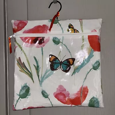 Handmade Floral Oilcloth Peg Bag With Zip & Wooden Coat Hanger 14 X 14”XL • £8