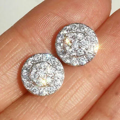 £80.87 • Buy 2Ct Round Lab Created Diamond Cluster Stud Earrings 14K White Gold Plated Silver
