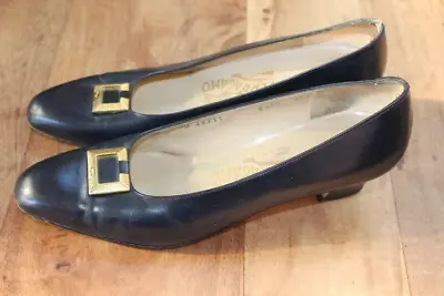 Vtg Salvatore Ferragamo Womens Shoes Blue Leather Size 8 1/2 AA  Uk 6 • £20