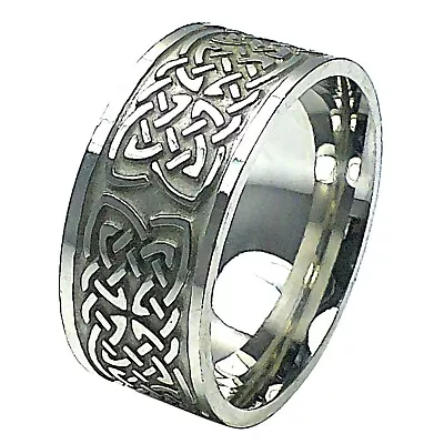 Norse Knotwork Ring Silver Stainless Steel Celtic Viking Wedding Band • £14.45