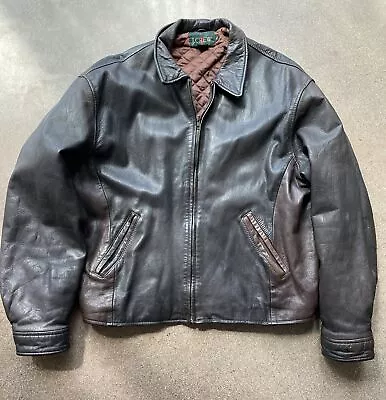 Vintage 1990s J. Crew Leather Jacket Mens Bomber Brown Grunge Rock Size XL Talon • $125