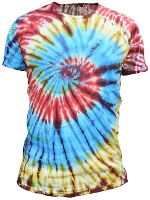 Tie Dye Festival Hippie Cotton T Shirt Natural Bright Colorful Top Round Neck • £17.99