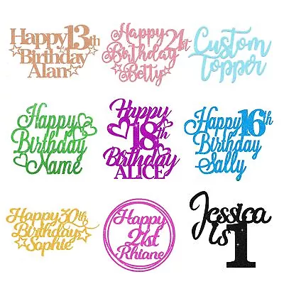 Personalised Cake Topper Happy Birthday Cake Decoration Custom Any Age & Name • £3.49