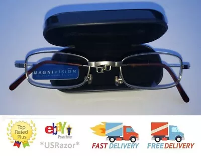 Magnivision #108 Nickel Folding Reading Glasses Readers With Hard Case +1.50 • $4.49